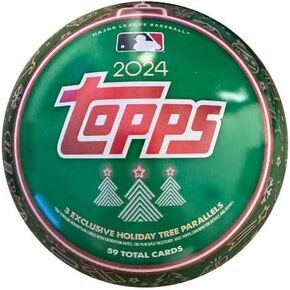 2024 Topps Baseball EXCLUSIVE HUGE Factory Sealed HOLIDAY TIN with 59 Cards Including (4) PARALLELS & SHORT PRINT! Look for Rookies of Paul Skenes, Jackson Merrill, Elly De La Cruz, Yamamoto & More!