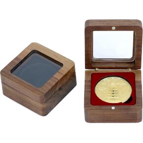 Qwork Elegant Walnut Color Wood Wood Challenge Coin مع Top Acrylic Top - عرض عملة متعددة الاستخدامات لسلع العمل العسكرية والمجوهرات والجوائز القابلة للتحصيل من 1.5-1.75 بوصة ، 2 عبوة (Red + Black)