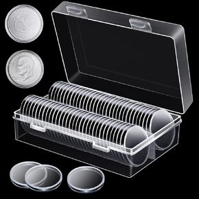 48 Pieces 38 mm Silver Dollar Case Round Coin Capsules Silver Bar Capsule Holders Silver Dollar Coin Holder Clear Silver Dollar Coin Holder for Morgan, Peace, IKE Silver Dollar (48)