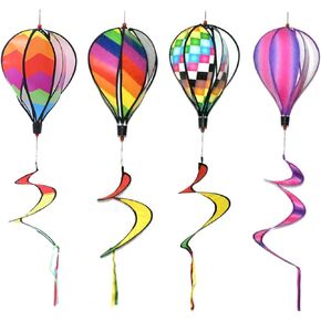 SAMEGLE 4PCS هواء الهواء الساخن بالون الرياح - طاحونة طاحونة مخططة ديكور شنقا للحديقة والساحة في الهواء الطلق في الهواء الطلق ديكورات البالون الجزية بالون البالون الساخن الهواء البالون