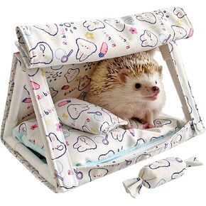 Portable Multi-Function Small Animal Bed Tents House Cave Habitat Hideout with Hidey Curtain for Hamster/Mice/Gerbil Rats/Hedgehog Nest Cushion Beds 2 Pillows