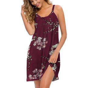 AVIIER Womens Nightgown Soft Cotton Sleeveless Sleep Shirts Wide Strap Nightshirts Full Slip Sleepwear