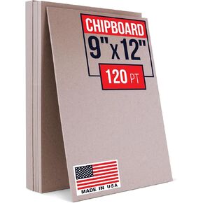 9" x 12" Brown Kraft Pasted Chipboard Sheets, 120 Pt – Made in USA Heavy-Duty Extra Thick Cardboard Chipboard (Bundle of 16) – Durable Chipboard for Picture Frame Backing, Book Covers