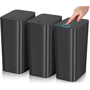 SHPMXUPW 3 Pack Bathroom Small Trash Can with Lid,10L / 2.6 Gallon Slim Garbage Bin Wastebasket with Pop-Up Lid for Bedroom, Office, Kitchen, Craft Room, Fits Under Desk/Cabinet/Sink
