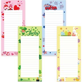 Whaline 4pcs Day St. Patrick's Easter 4th of July Independence Valentine Magnetic Notepads Love Gnome Shamrock Bunny USA List Flag Paper Paper for Home Kitchen Decor