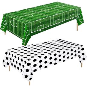 Mixweer Soccer Plastic Tablecloth Soccer Party Disposable Table Cover Football Pattern Party Supplies Plastic Football Theme Rectangle Grass Decoration for Stadium 54 x 108 Inch(2 Pcs)