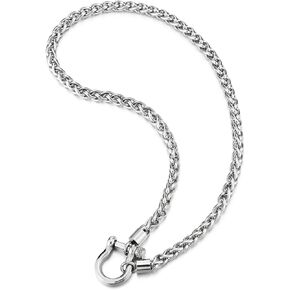 COOLSTEELANDBEYOND Mens Women Stainless Steel Foxtail Wheat Chain Necklace, Screw Anchor Shackle Nautical Sailor Clasp