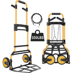 350 LB Capacity Upgraded Folding Hand Truck Dolly,Portable Dolly Cart with Telescoping Handle，Rubber Wheels and Aluminum Wheel Frame for Moving,Shopping,Travel,Office Use