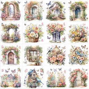 Vintage Rub on Transfers for Crafts: 16 Sheets Vintage Flower Rub on Transfers for Furniture Garden Birds Transfer Sticker Decals DIY Craft for Wood Glass Home Decor (6 * 6 inches)