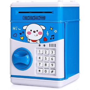 Electronic Dog Piggy Bank for Kids Cash Cartoon ATM Money Saver Bank for Kids with Password & Music Great Gift Toy for Kids Children (Blue)