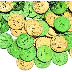 Apeso St. Patrick's Day Gold Coins - 120 Pieces Shamrock Plastic Lucky Coins in Green & Gold, Perfect for St. Patrick's Day Party Decorations, Birthday Crafts, Table Decorations & Party Favors