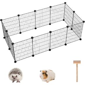 C&AHOME Pet Playpen, Small Animals Supplies, 12 Panels Exercise Playpens Cage, C Grids Portable Yard Fence Indoor, Ideal for Guinea Pigs, Puppy Pet Products, DIY Metal Playpens, 12" × 15" Black
