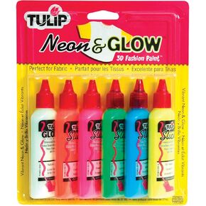 Tulip 26201 3D Fabric Paint, 6 piece Set, Neon and Glow, 1.25 Fl Oz (Pack of 1)