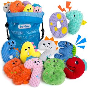 Teytoy Texture Sensory Bean Pags Toys for Autism ، 10 ألعاب حسية تململ مع حقيبة تخزين ، وتطوير لعبة رائعة ومسرحيات حسية للبنات Baby Birl