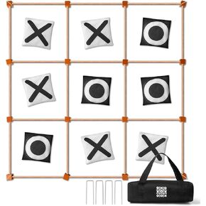 MALLMALL6 Giant Tic Tac Toe Game Spring Outdoor, 4Ft X 4Ft No Assembly Wooden Toss Indoor Game with 10 Widen Weighted Bean Bag, Large Yard Backyard Lawn Carnival Camping Toss Across for Family Adults