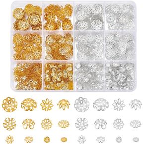 UNICRAFTALE About 1260Pcs 2 Colors Flower Bead End Caps Flower Filigree Bead Caps Gold Spacer Beads Caps Ends Iron Bead Caps Loose Spacer Beads Bulk Earrings for Bracelet Jewelry Making