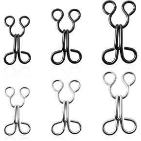 144Pcs Hook and Eye Sewing, Bra Hooks Replacement 3 Sizes Hook and Eye Closures for Clothing Trousers Skirt Silver Black Clasp Hooks Bra Hooks Fasteners Sewing DIY Craft 12/18/23mm