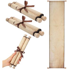 MotiMind 2 Pack Blank Paper Scrolls 9 x 36 Inches Blank Scroll Paper with Wood Rods for Writing, Drawing, Calligraphy, Wedding Vows, Invitation, Renaissance Festivals