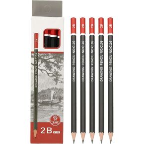 PATIKIL 2B Drawing Pencils for Sketching, 12PCS Sketch Pencils for Drawing Art Pencils Graphite Wood Pre-sharpened for Drawing Sketching Artists, 2B Pencils Black Red Rod