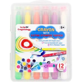 Lucky Art Crayons with Extra Stamper Topper, 12 Color Twist up Crayons, Non-Toxic, Crayons for Coloring Book, Bible Journaling, Crayons for Adult Coloring
