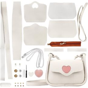 WADORN PU Leather Heart Pattern Crossbody Bag Making Kits, DIY Shoulder Bag Working Kit PU Leather Hand Sewn Heart Purse Sewing Kit for DIY Handmade Personalized Gifts, 7.4x5.1x2.7 Inch