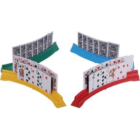 4 Pack Card Holders for Playing Cards,Double Layered Stackable Storage Game Card Tray for Arthritis Patients -Playing Card Rack for Kids Adults Seniors(4 Colors)