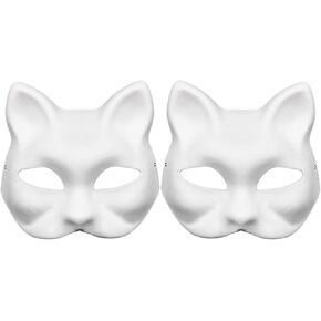أقنعة تنكرية غير مصبوغة أقنعة DIY Mache Mask Cat White Craft Mask قناع قابل للطلاء فارغًا لأزياء الهالوين