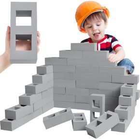 Zhanmai 50 Pack Foam Brick Building Blocks for Kids Thick Cinder Foam Blocks Large Rectangle Fake Bricks Construction Toy for Stacking and Building 8 x 4 x 2.4 Inch