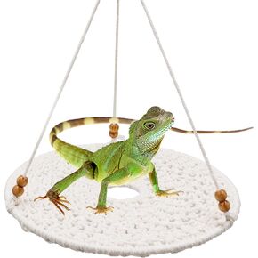 Oooct Reptile Hammock Swing Hanging Bed, Cute Lizard Swing Toy, Cotton Lizard Bed, Reptile Summer Bed for Bearded Dragon Leopard Gecko Lizard Birds Parrots Rats (White)