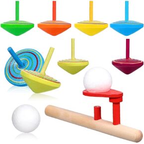 NUOBESTY Wooden Gyroscopes Floating Blow Balls Toy Set Colorful Gyroscopes Toy Balance Blowing Toys Novelty Educational Game for Kids