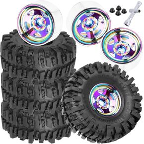 4PCS RC 1.9 Wheel Tires for 1/10 TRX4 TRX6 SCX10 SCX10 II 90046 SCX10 III AXI03007 SCX10 Pro Gen7/8 D90 VS4-10 MST CFX RC Crawler Car,Alloy 1.9 Beadlock Wheel Rubber Tires w/Sponge,Silver