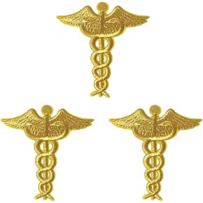 3 Pack Caduceus Doctor Nurse EMT Paramedic Medical Symbol Embroidered Iron On Patches