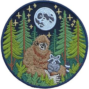 4" Bigfoot Raccoon Cuddling Embroidered Iron On Patch