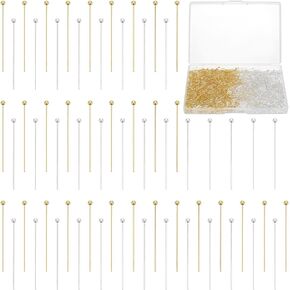 UNICRAFTALE About 1000Pcs 2 Colors Ball Head Pins 30mm Straight Head Pin Metal End Head Pins Findings Headpins Earring DIY Making Pins Metal Wire Pin for Jewelry Making