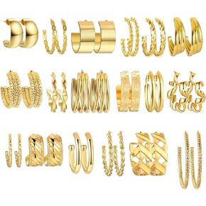 48 Pairs Gold Hoop Earrings Set for Women, Christmas Fashion Chunky Pearl Earrings Multipack Twisted Statement Earring Pack, Trendy Hypoallergenic Small Big Hoops Earrings for Christmas Jewelry Gifts