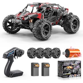 1/14 سيارة RC بدون فرش للبالغين والأولاد ، إطار قفص لفات كامل ، 4WD عالية السرعة 50 كم/ساعة ، شاحنة RC عن بُعد في جميع أنحاء التضاريس مع بطاريتين شحميتين 2S 1500 مللي أمبير ، متوافق مع 3S Lipo