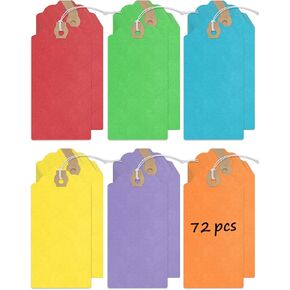 Uniclife 72 Pcs Blank Shipping Tags with Elastic String Attached Cardstock Paper Hang Tags with Reinforced Eyelet Large Marking Tags Price Tags Inventory Label Tags, Rainbow Colors (4.7" x 2.36")