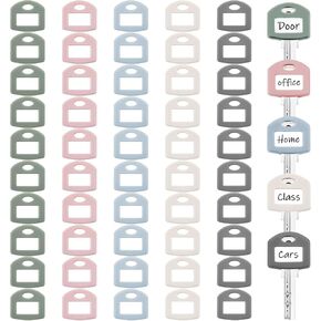 Blulu 50 Pieces Colored Key Covers Cap Tag 1 Inch Key Covers Protectors with Blank White Cardstock Labels and Clear Plastic Sheet for House Keys Classification Organization(Morandi Color)