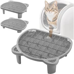 Cat Litter Trapping Ramp for High Litter Robot, Cat Litter Tray for Self-Cleaning Litter Box, Cat Steps for Automatic Litter Boxes, Cat Stairs for Old Cat or Kitten Extra Large Easy Clean Grey