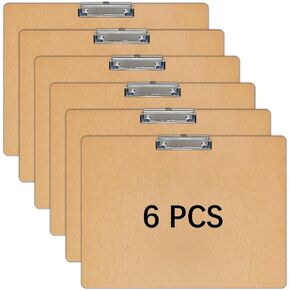 6 pcs of Oversized 11x17 clipboard, Wood Cleats with Low Profile Clips for Drawing, Sketching, and Art Boards, Horizontal Wood Lapping, Landscape Layout (3mm Thickness