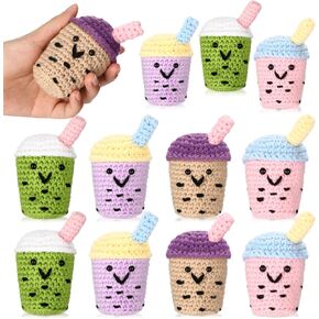 Halloscume 12 PCS Boba Tea Party Favors Boba الحلي بوبا بوبا زخارف الحفلات الكروشيه بوبا هدايا نهاية العام هدية مضحكة للطلاب