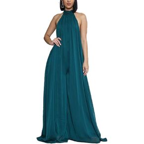Ekaliy Women’s Sexy Summer Jumpsuit Halter Neck Sleeveless Chiffon Wide Leg Long Pant Jumpsuit Romper One Piece Outfits