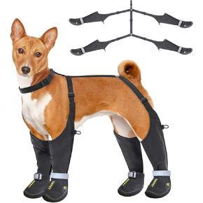 Idepet Dog Suspender Boots, Anti-Slip & Fall Waterproof Canada Pooch Tall Dog Shoes Dog Boots Legging for Small Medium Dog, Adjustable Suspender Boots for Dogs Winter Snow Rain Hiking Paws Protector 2
