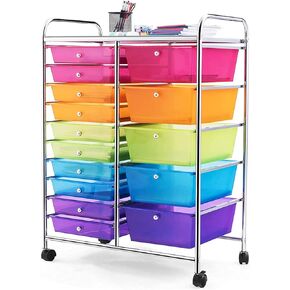 Topment Plastic Boxes 15 Drawer Rolling Organizer Cart Utility Storage Tools Scrapbook Paper Multi-Use