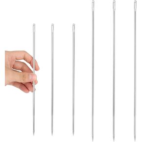 6pcs 10 in & 12in Professional Upholstery Needles, Stainless Steel Extra Long Sewing Needle Giant Needle Large Eye Hand Sewing Needles for Stitching and Crafting Projects/Tapestry/Darning/Leather