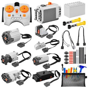 43pcs وظيفة وظيفة الطاقة مجموعة ل Lego Technic: 5 محركات (M/L/XL/Train/Servo) ، 2 مربعات البطارية ، جهاز التحكم عن بُعد ومستقبل الأشعة تحت الحمراء ، مفتاح التحكم ، الكابل ، مجموعة أدوات البناء ... هدية عيد ميلاد للأطفال والكبار
