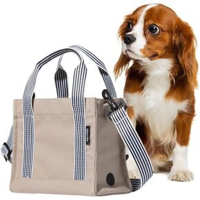 Dog Walking Bag Crossbody Tote | Beige Color | Built-in Poop Bag Dispenser