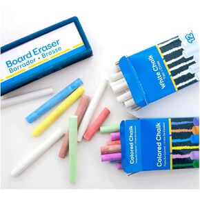 THE UM24 Premium Chalk Bundle - 12 Colored + 12 White Chalk + Chalkboard Eraser - Non-Toxic, Ideal for Kids, Office, Classroom, Home - 1-Pack