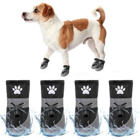 SCENEREAL Dog Shoes Small Sized Dogs, Anti-Slip Dogs Boots & Paw Protector with Reflective Straps & Warm Fleece, Waterproof Soft Dog Booties for Hot Pavement Hardwood Floors, Pink Size 5
