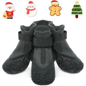 Idepet Dog Anti Slip Socks with 4 Pcs Christmas Accessories,Dogs Shoes for Hardwood Floors Waterproof Grip Dogs Booties with Rubber Sole Non-Slip Paw Protector for Small Medium Large Dogs (L)